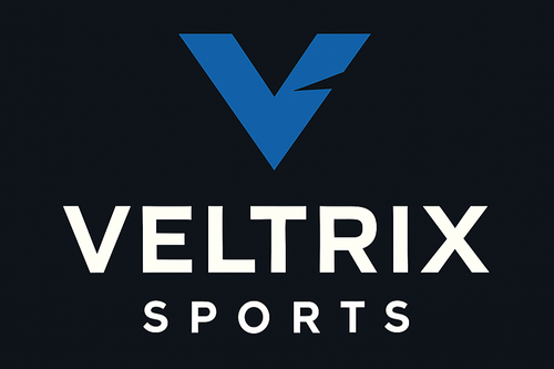Veltrix Sports logo with blue 'V' and white text on a black background